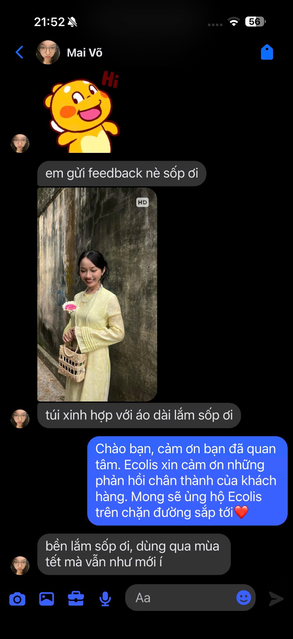 Feedback Đỗ Phượng Vy — tin nhắn đánh giá BanaBag